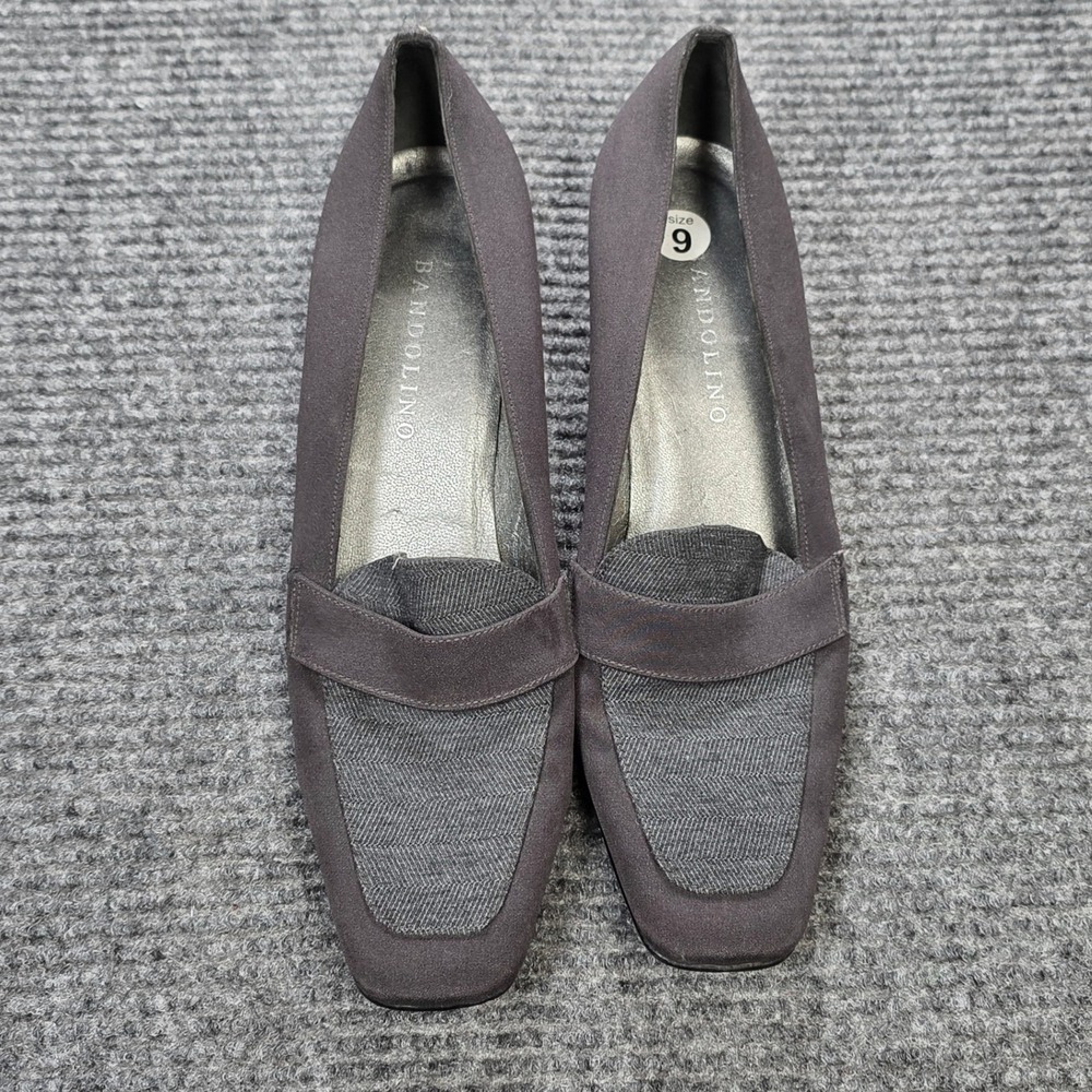 Bandolino Loafer Pumps Women's Size 9N Gray Herringbone Square Toe Block Heel - Picture 2 of 9